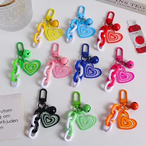 Heart Keychain Acrylic Double Layer Pendant With Glitter Plastic Chain Metal Bell Bag Charm Fashion Accessory For Women