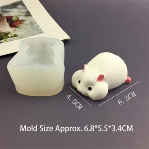 3D hamster silicone mold with finished white hamster craft for DIY soap and cake making