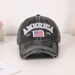 Vintage Distressed Washed Cotton Baseball Cap America Flag Embroidered Adjustable Dad Hat For Outdoor Travel Men Women