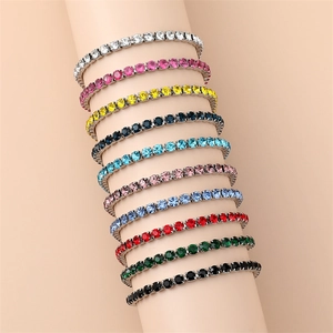 Tennis Bracelet Stainless Steel Colorful Rhinestone Single Row Adjustable Fashion Jewelry For Women