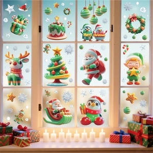 Weihnachts-Fensteraufkleber Set mit Weihnachtsmann und Rentier für festliche Fensterdeko