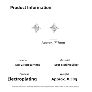 Detail view of S925 sterling silver star stud earrings with cubic zirconia stones