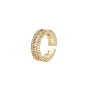 Luxurious gold-plated open ring with hollow design and inlaid rectangular zircons