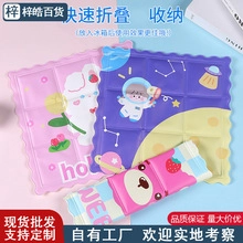 Foldable cartoon cooling gel pad with rabbit and astronaut motifs on wavy edge