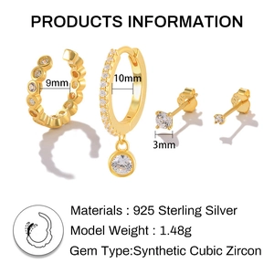Detailed specs for 925 sterling silver earring set with cubic zirconia stones