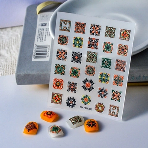 5D Embossed Nail Stickers Bohemian Retro Geometric Floral Patterns Stereoscopic Waterproof DIY Nail Art Decals Decor