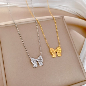 Bow Pendant Necklace Titanium Steel Minimalist Elegant Clavicle Chain Fashion Jewelry For Women