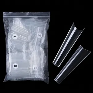 Set de 504 uñas postizas trasparentes XXL estilo trapecio en 12 tallas con bolsa de cierre