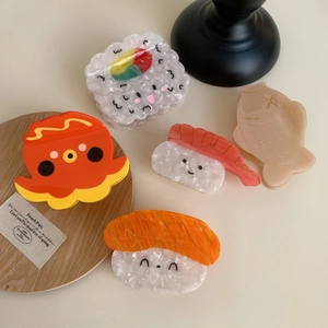 Pince À Cheveux En Acétate Mignonne Sushi Poulpe Créative Forme De Nourriture Drôle Pince Crabe Pour Femmes Filles Coiffure