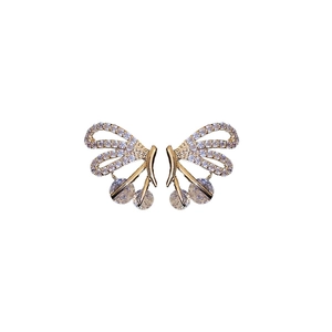 Elegant gold butterfly stud earrings with sparkling cubic zirconia on a white background