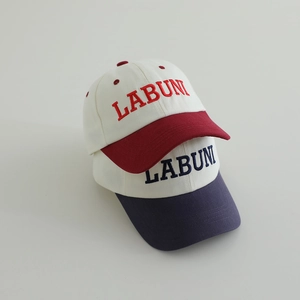Kids cotton baseball cap featuring LABUNI embroidery in red-white and navy-white colorways