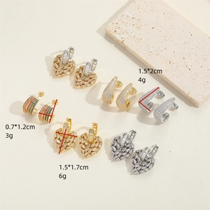 14K gold plated heart and drop earrings set with cubic zirconia in multiple styles