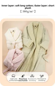 Detail of 380g double-sided plush bathrobe fabric in cream, pink and green