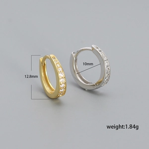 Minimalist S925 silver hoop earrings with clear crystals in gold and silver finish