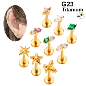G23 Titanium Labret Studs Internally Threaded Star Flower Cubic Zirconia Ear Cartilage Piercing Jewelry For Women Men