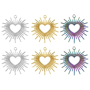 Sunburst Heart Pendant Stainless Steel DIY Jewelry Accessory Sacred Heart Style Iridescent Gold Silver Plated Charms