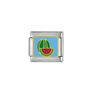Italian modular charm in stainless steel featuring a colorful enamel watermelon design