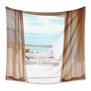 Detailed view of Mediterranean balcony landscape printed on smooth polyester fabric