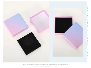 Detail view of square pink gradient jewelry box with premium black flocking lining inserts