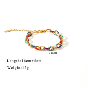 Detail of colorful enamel link bracelet with 7mm width and 16cm plus 5cm length