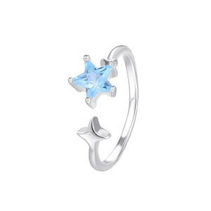 Adjustable S925 sterling silver ring featuring a blue star-shaped zircon and silver star