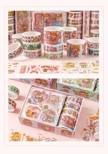 Detail view of cartoon washi tape and sticker gift box set for DIY creative scrapbooking
