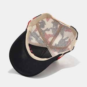 Black and red mesh baseball cap with ROCK embroidery and breathable camo design