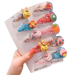 Set of 8 colorful glitter hair clips with cute cartoon animals and fruit shapes for girls