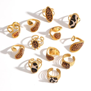 12-piece set of 18K gold plated stainless steel leopard print rings with varied shapes