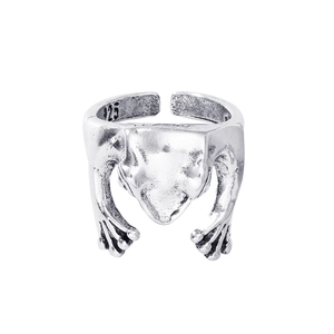 Retro S925 sterling silver open frog ring with realistic animal head and limbs detail