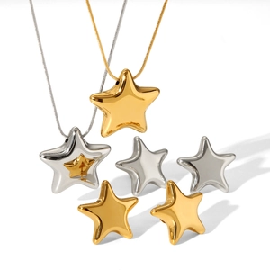 Minimalist 18K gold and silver stainless steel star pendant necklaces and earrings set