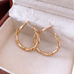 Luxury gold twisted rope hoop earrings with brushed matte finish in a velvet box