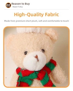 Detailed view of high-quality plush fabric and texture on the Christmas teddy bear toy