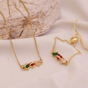 Colorful Heart Pendant Necklace And Adjustable Bracelet Gold Plated Stainless Steel Copper Glass Jewelry For Women