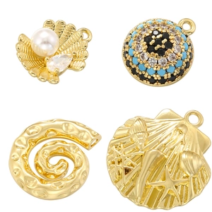 Brass Ocean Shell Conch Evil Eye Pendants With Artificial Pearl Zircon Turquoise For Women Jewelry Making Accessories