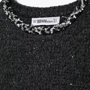 Chic dark grey sleeveless tweed mini dress with sequins and silver beaded neckline detail