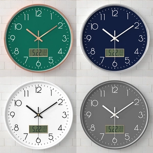 Modern Round Wall Clock With LCD Digital Calendar Temperature Display Silent Quartz Movement Plastic Glass Home Decor