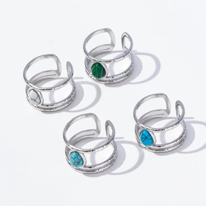 Bohemian adjustable 304 stainless steel rings set with turquoise and malachite stones