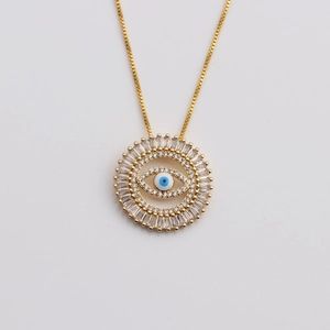 Evil Eye Necklace Vintage Turkish Blue Eye Copper Cubic Zirconia Pendant Gold Plated Jewelry For Women