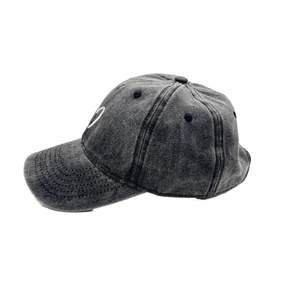 Vintage washed black denim baseball cap with heart embroidery for outdoor sun protection