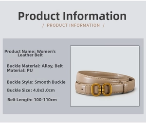 Detail of khaki PU leather belt with a golden alloy double ring buckle for dresses