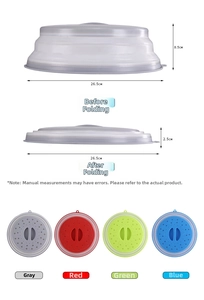 Foldable microwave cover showing 2.5cm collapsed and 8.5cm expanded height dimensions