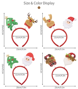 Detailed size display of Christmas headband set with Santa and Reindeer motifs