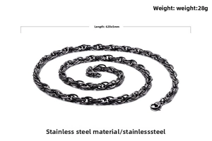 Detailed view of 620mm vintage twisted titanium steel necklace chain with lobster clasp