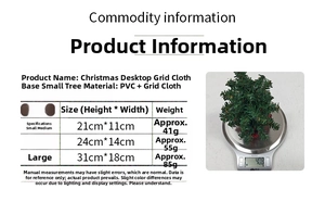 Detailed view of mini Christmas trees with plaid burlap base in three various sizes