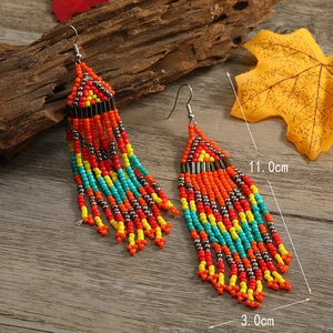 Ethnic multi-layered seed bead tassel earrings with boho style and 11cm length