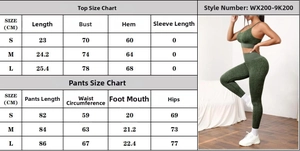 Tableau des tailles détaillé pour l'ensemble de yoga sans couture et tenue fitness