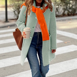 Cappotto Con Cappuccio A Righe Da Donna Cardigan A Maniche Lunga Giacca In Maglia Con Tasche Casual Poliestere