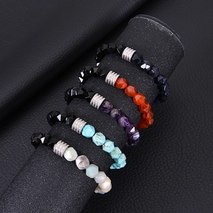 Bracelets extensibles pour hommes en turquoise et obsidienne facettées de 10mm sur support