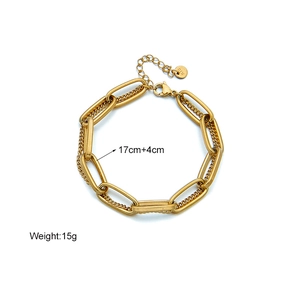 Double-layered 18K gold-plated titanium steel chain bracelet, 17+4cm adjustable length